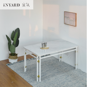 [InYard原创]明理餐桌1.4米/天然大理石北欧餐桌极简约金属办公桌