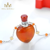 MELI MOLI天然红玛瑙精油瓶吊坠 香氛香水瓶S925银项链 括香芳疗保健饰品