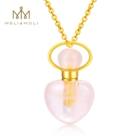 MELI MOLI 粉水晶精油瓶吊坠招桃花 天然香水瓶S925银项链送女友