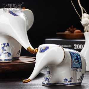 吉祥如意小象中式简约高档陶瓷工艺品创意摆件家居饰品结婚礼物